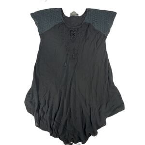Vintage Jessica Taylor 3X Black Rayon Embroidered Crochet Boho Tunic Top Women